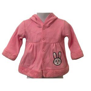 Funny Bunny Girls Button Front Fleece Hoodie Size 12M Pink Embroidered Bunny